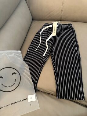 Kids Black Pinstripe Drawstring Joggers